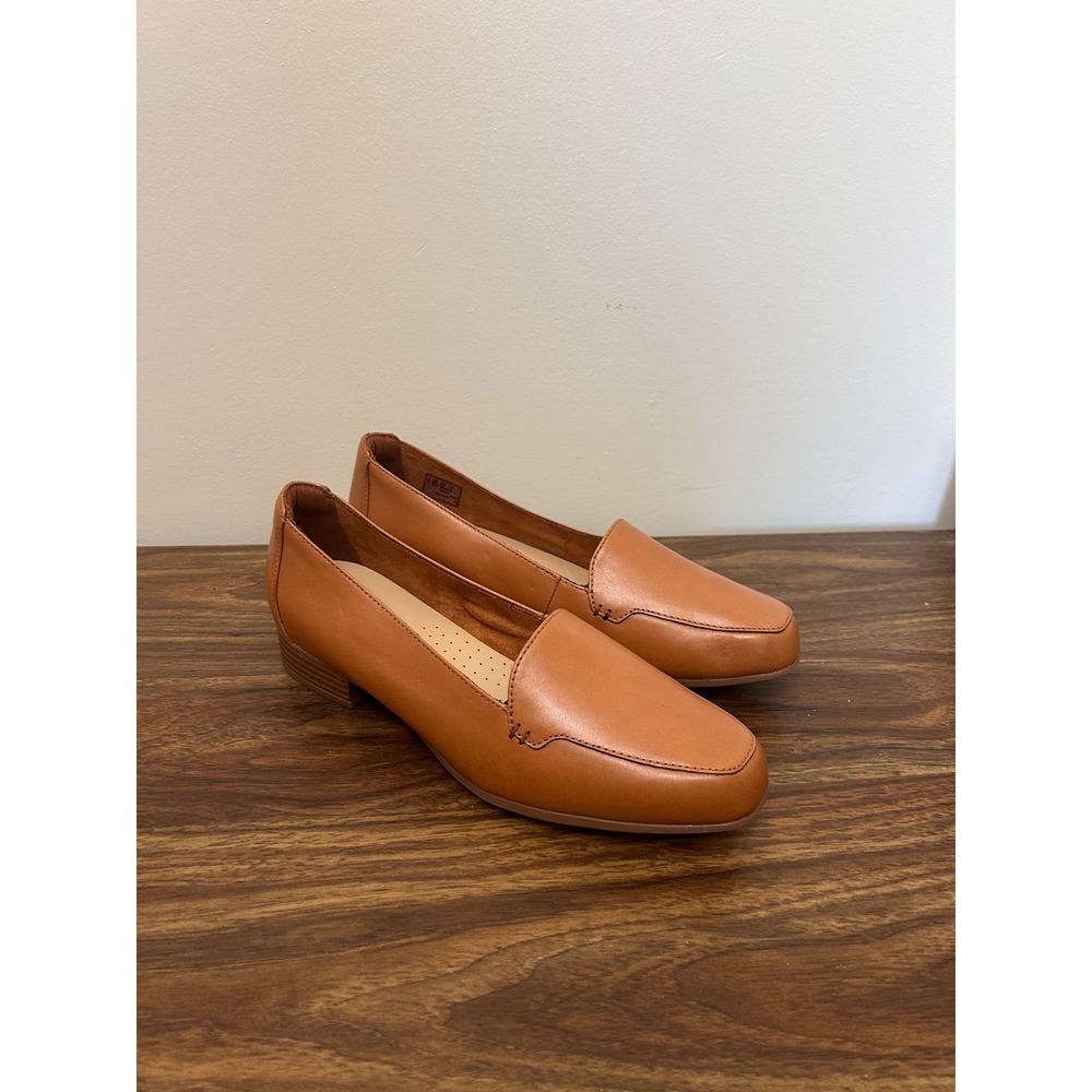 Clarks Artisan Tan Leather Square Toe Loafers Size 8.5 W Wide 261819605080